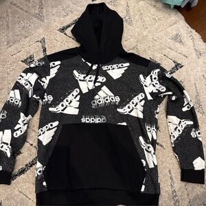 Adidas Sweatshirt Hoodie Men Size L Pullover  Black/White Long Sleeve